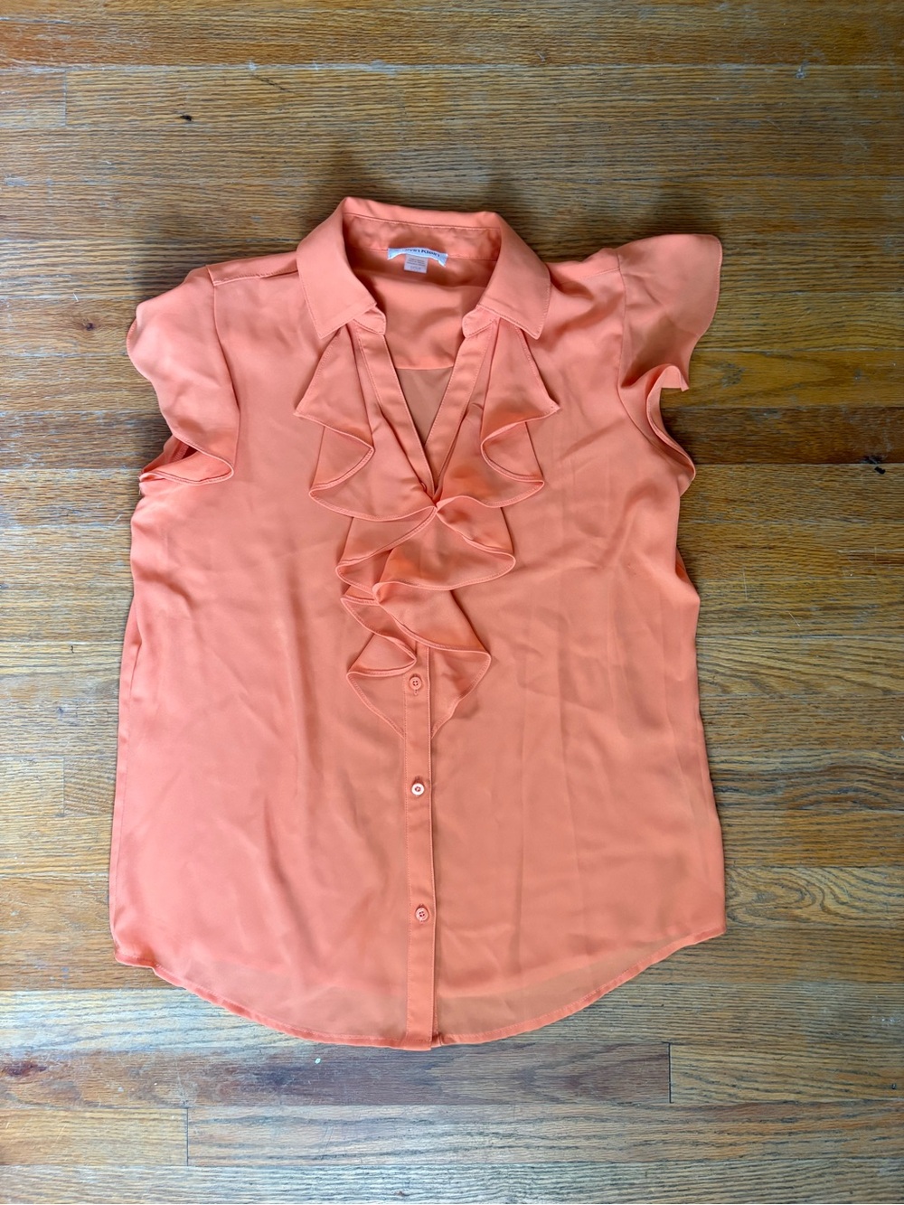 Calvin Klein Orange Ruffle Front Cap Sleeve Blouse